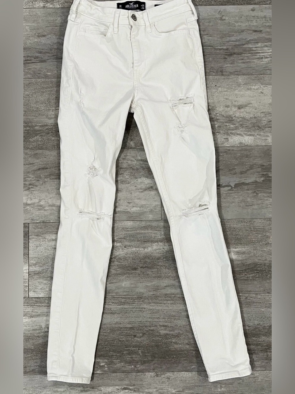 Hollister High Rise Super Skinny Stretch Distressed White Jeans Size 25x28 5S
